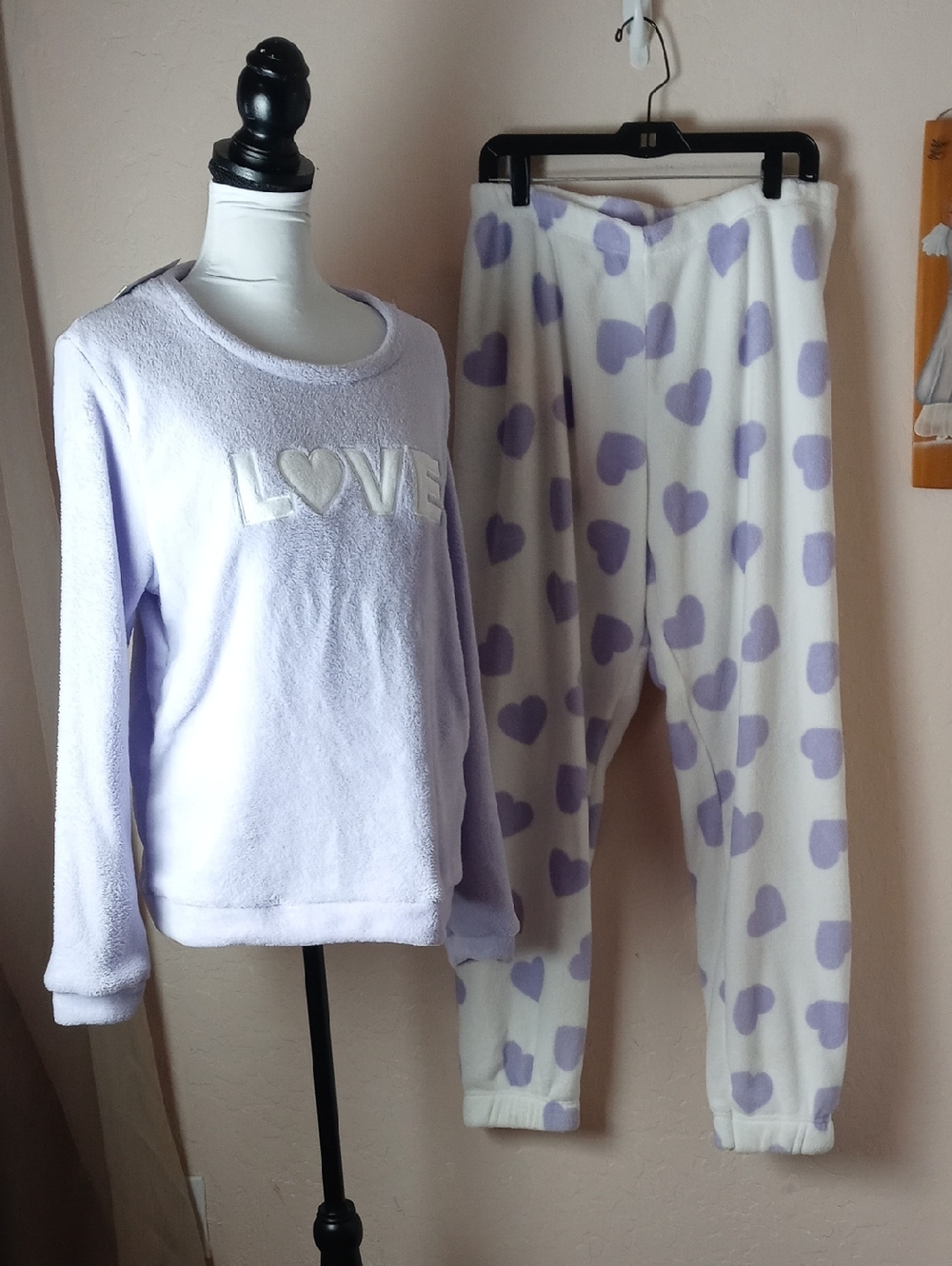 NWT Weekend Edition Lavender Heart Fleece Pajama Set - Cozy Sleepwear